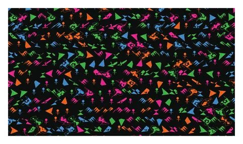 Abstract geometric pattern with colorful shapes and female symbols on black.. Stock Illustration