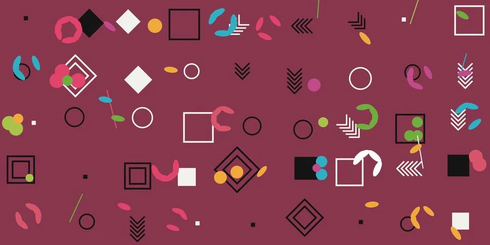 Abstract geometric pattern with colorful shapes and symbols Stock Illustration