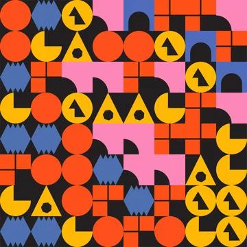 Abstract geometric pattern with colorful shapes and minimalist icons イラスト素材