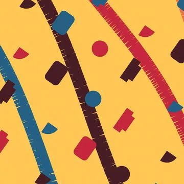 Abstract Geometric Pattern with Colorful Shapes and Diagonal Lines on Yellow Illustrazione stock