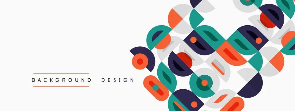 Abstract geometric pattern. Colorful squares, circles overlap creating modern 스톡 일러스트
