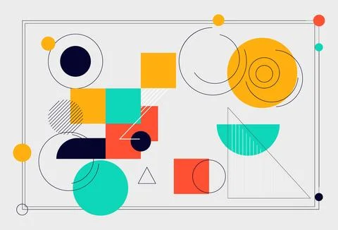 Abstract geometric pattern with colorful squares circles lines Illustrazione stock