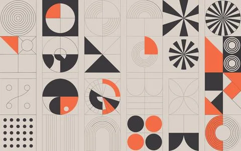 Abstract geometric pattern with concentric circles, triangles, and orange a.. 스톡 일러스트