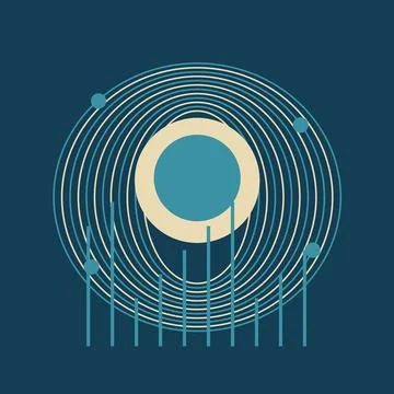 Abstract geometric pattern with concentric circles and radial lines in vibr.. Illustrazione stock