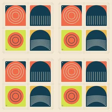 Abstract geometric pattern with concentric circles and wave design elements 库存插图