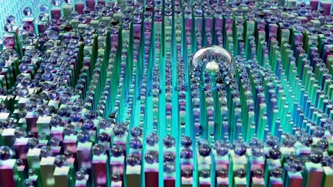 Abstract geometric pattern, cubes and spheres, waves of cubes moving up and down Stock Footage 227179877