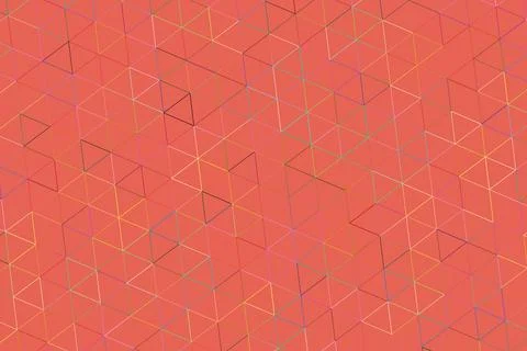 Abstract geometric pattern with cubes and lines on coral Stock Illustration