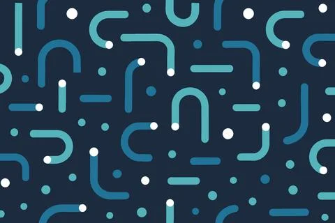 Abstract geometric pattern with curved lines and dots on dark background Stock Illustration