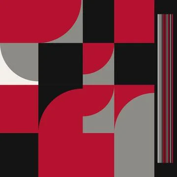 Abstract geometric pattern with curved shapes in red black grey and white f.. Stock Illustration