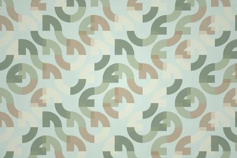 Abstract geometric pattern with curved shapes in green and beige Stock Illustration