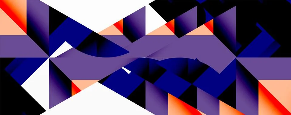 Abstract geometric pattern. Dark purple, navy, white, orange, black shapes Stock Illustration