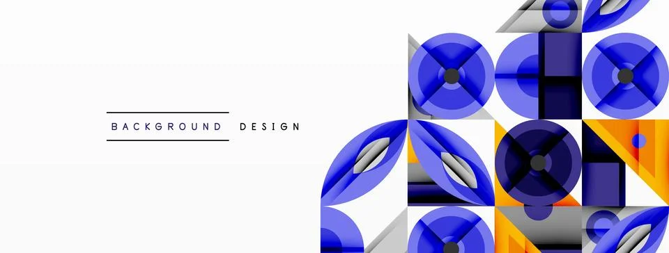 Abstract geometric pattern dominates right side. Blue, gray, orange hues create Stock Illustration