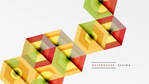 Abstract geometric pattern features colorful cubes. Lines create illusion of Stock Illustration