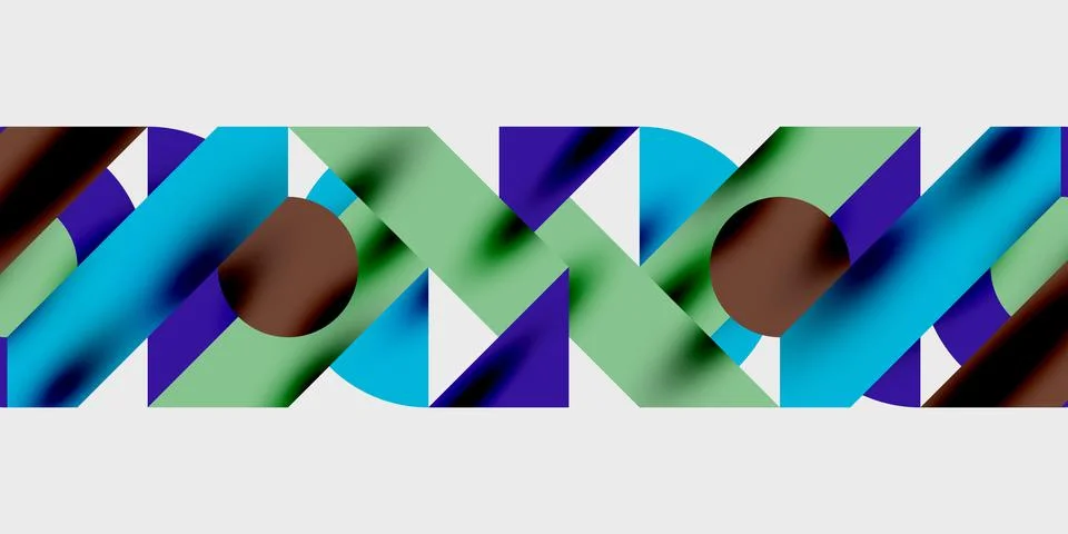 Abstract geometric pattern features intersecting shapes, circles, vibrant colors Illustrazione stock