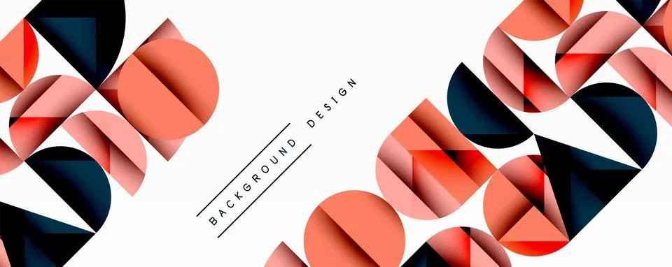Abstract geometric pattern features overlapping circles, squares, triangles. Red Stockillustratie
