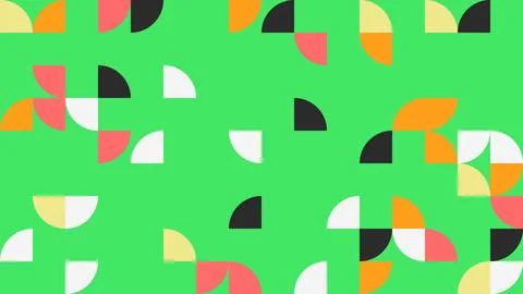 This abstract geometric pattern features vibrant shapes on a lively green b.. Stock Illustration