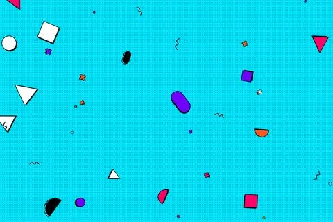 Abstract Geometric Pattern Featuring Colorful Shapes on a Dotted Blue Backg.. Stock Illustration