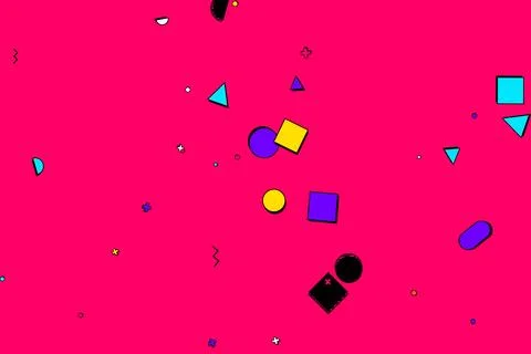 Abstract Geometric Pattern Featuring Floating Colorful Shapes on a Pink Bac.. Stock Illustration