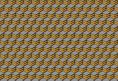 Abstract geometric pattern featuring interlocking gray and gold cubes, crea.. Stock Illustration