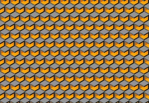Abstract geometric pattern featuring interlocking grey and orange cubes cre.. Stock Illustration