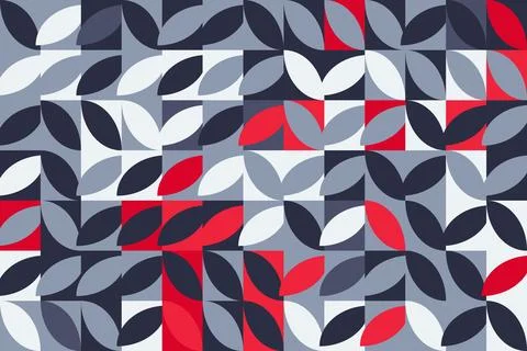 Abstract Geometric Pattern Featuring Minimalist Leaf Shapes in Red and Grey.. Illustrazione stock