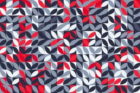 Abstract Geometric Pattern Featuring Minimalist Leaf Shapes in Red Gray and.. Stock Illustration