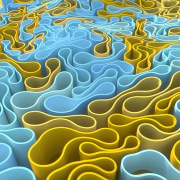 Abstract geometric pattern of flexible elastic forms. 3d rendering illustration 库存插图