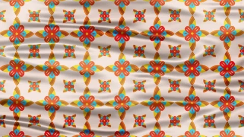 Abstract geometric pattern with floral motifs animated on flowing fabric mo.. Stock Footage 340538391