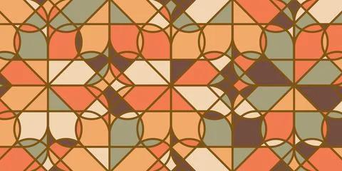 Abstract geometric pattern floral retro background pastel color with gold lin Stock Illustration