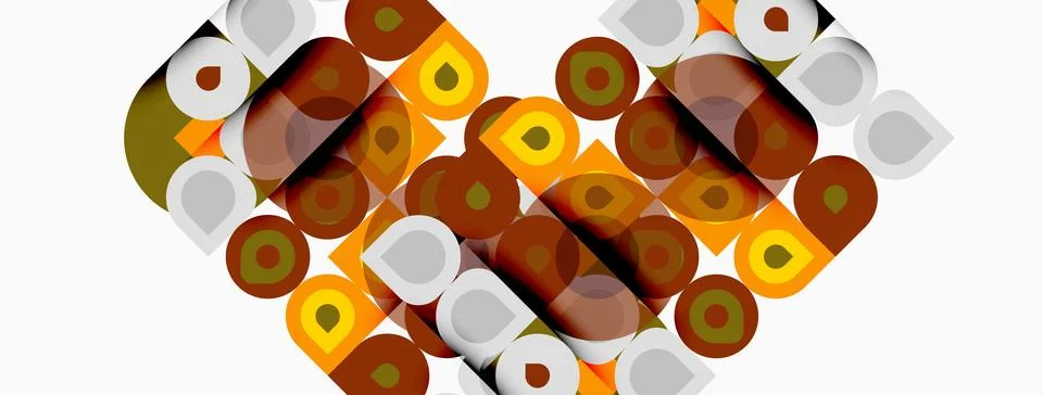 Abstract geometric pattern forms heart shape. Brown, orange, gray circles Stock Illustration