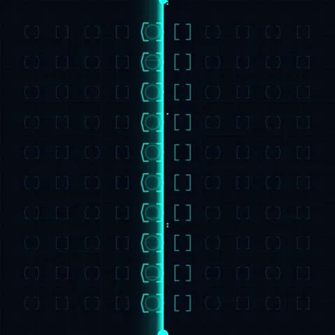 Abstract Geometric Pattern of Glowing Blue Brackets on Dark Background, Dig.. Stock Footage 347261503