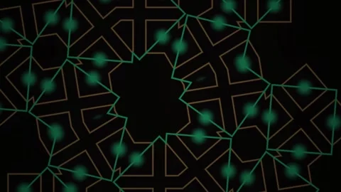 Abstract Geometric Pattern with Glowing Green Nodes and Lines on Black Back.. Stock Footage 333913882