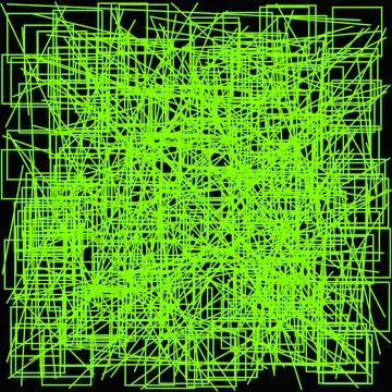 Abstract geometric pattern with glowing green neon lines and wireframe stru.. Stock Illustration