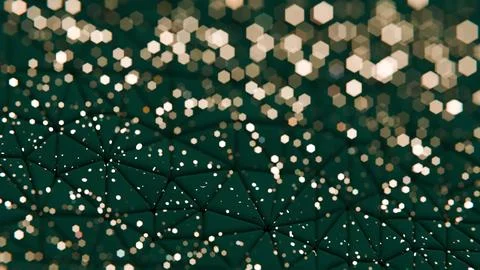 Abstract Geometric Pattern with Glowing Hexagonal Bokeh Lights Stock Illustration