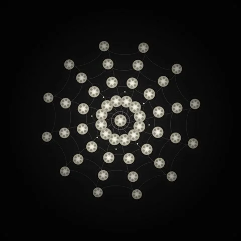 Abstract geometric pattern of glowing interconnected dots on black background Stock Footage 345690928