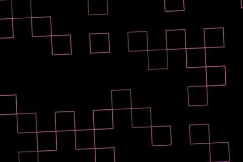 Abstract geometric pattern with glowing pink squares on black Stock Illustration