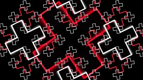 Abstract Geometric Pattern of Glowing Red and White Crosses Animating Stockbeeldmateriaal 334959493