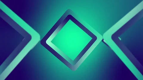 Abstract Geometric Pattern with Glowing Squares in Symmetrical Blue and Gre.. Video stock 341926589