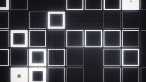 Abstract geometric pattern of glowing squares on a dark background, digital art Stock Footage 347881383