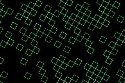 Abstract geometric pattern of glowing squares on black background Stock Illustration