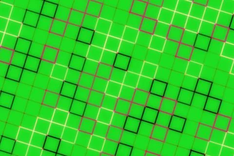 Abstract geometric pattern with glowing squares on green Stock Illustration