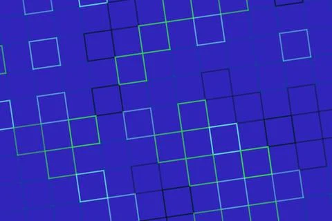 Abstract geometric pattern with glowing squares on blue background Stock Photos