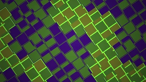 Abstract Geometric Pattern of Green and Purple Cubes with Neon Glow. Stock Footage 334458859