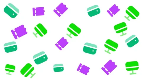 Abstract Geometric Pattern of Green and Purple Banking Icons on White Background Stock Footage 344909255