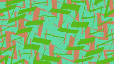 Abstract geometric pattern with green and orange brush strokes Stock Illustration
