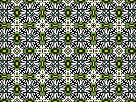 Abstract geometric pattern with green and yellow mandala motifs. Stock Illustration
