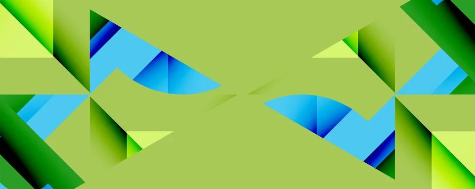 Abstract geometric pattern. Green background features blue, yellow shapes. Stock Illustration