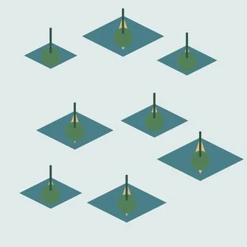 Abstract geometric pattern with green circles and blue diamonds on a light .. Stock Illustration