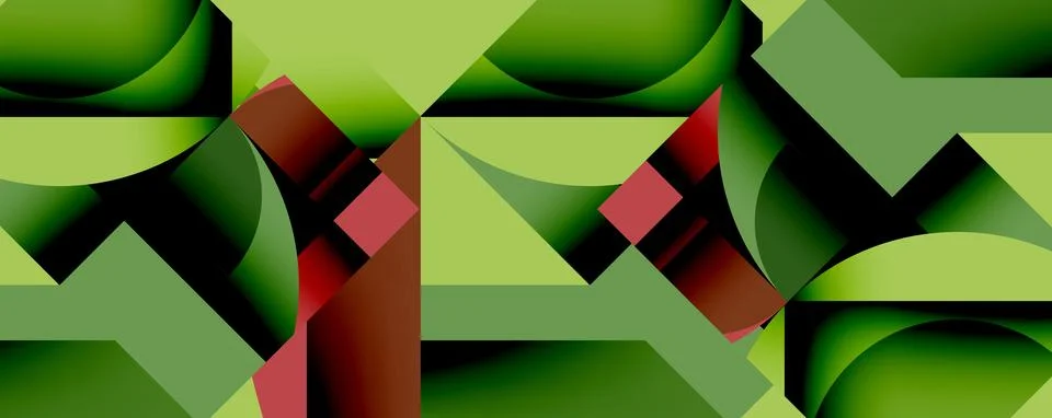 Abstract geometric pattern. Green, maroon, black shapes intersect creating Stock Illustration