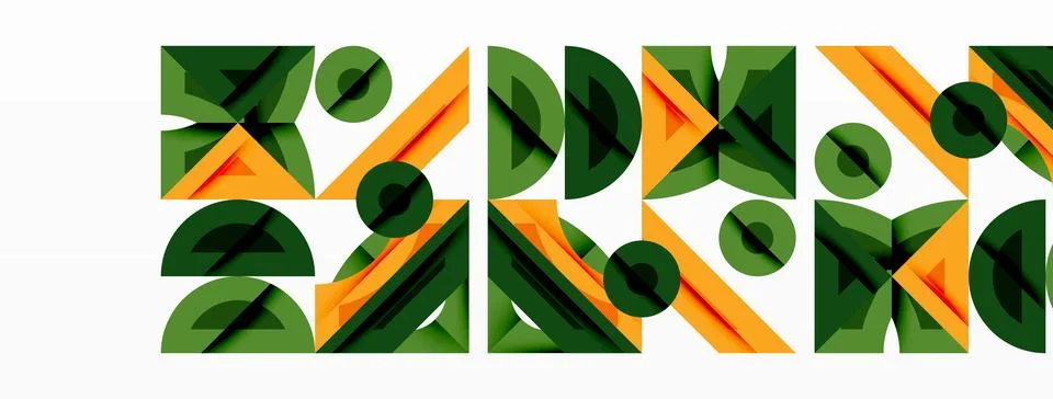 Abstract geometric pattern. Green, orange shapes repeat, creating modern design. Stock Illustration